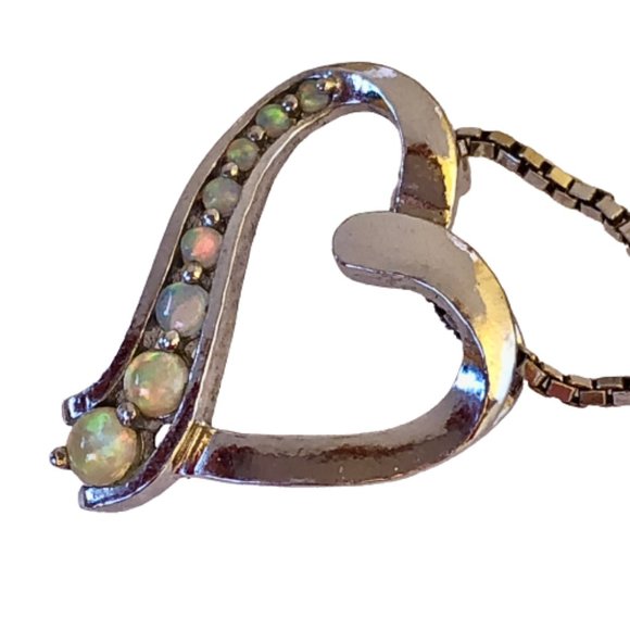 Vintage Necklace Sterling Silver Heart Pendant Aurora Borealis Rhinestone PAS - Picture 10 of 15